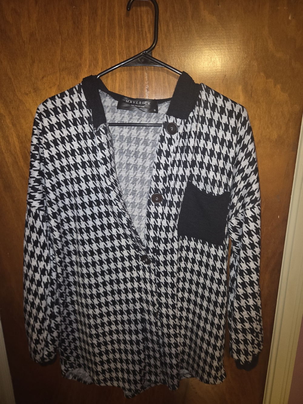 ​Maverick Houndstooth Button Front Hooded Cardigan Sweater - Women's Small